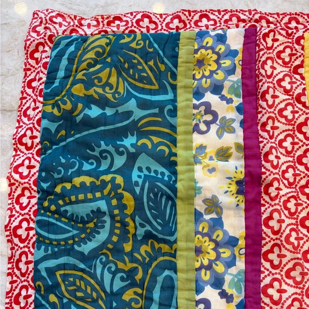 Anthropologie‎ Quilted Cotton Pillow Shams Pair 20x26 Patchwork Boho